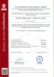 HACCP certificate evidence for food packaging