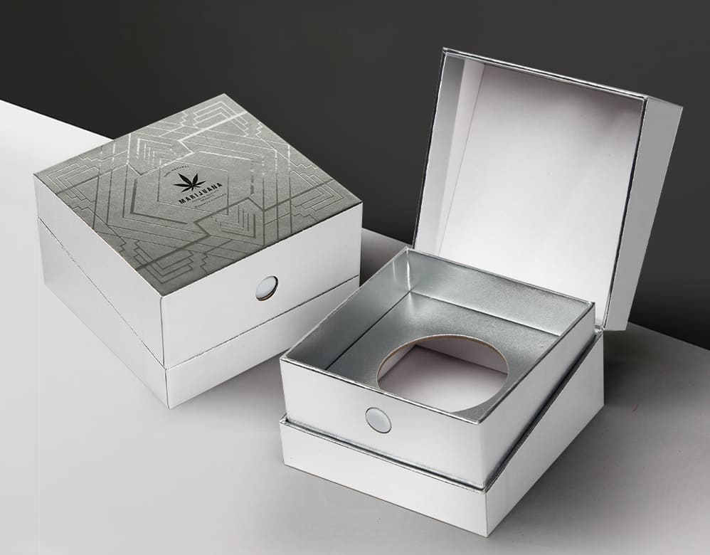 Child Safe Cannabis Packaging – Metallic Silver Paper