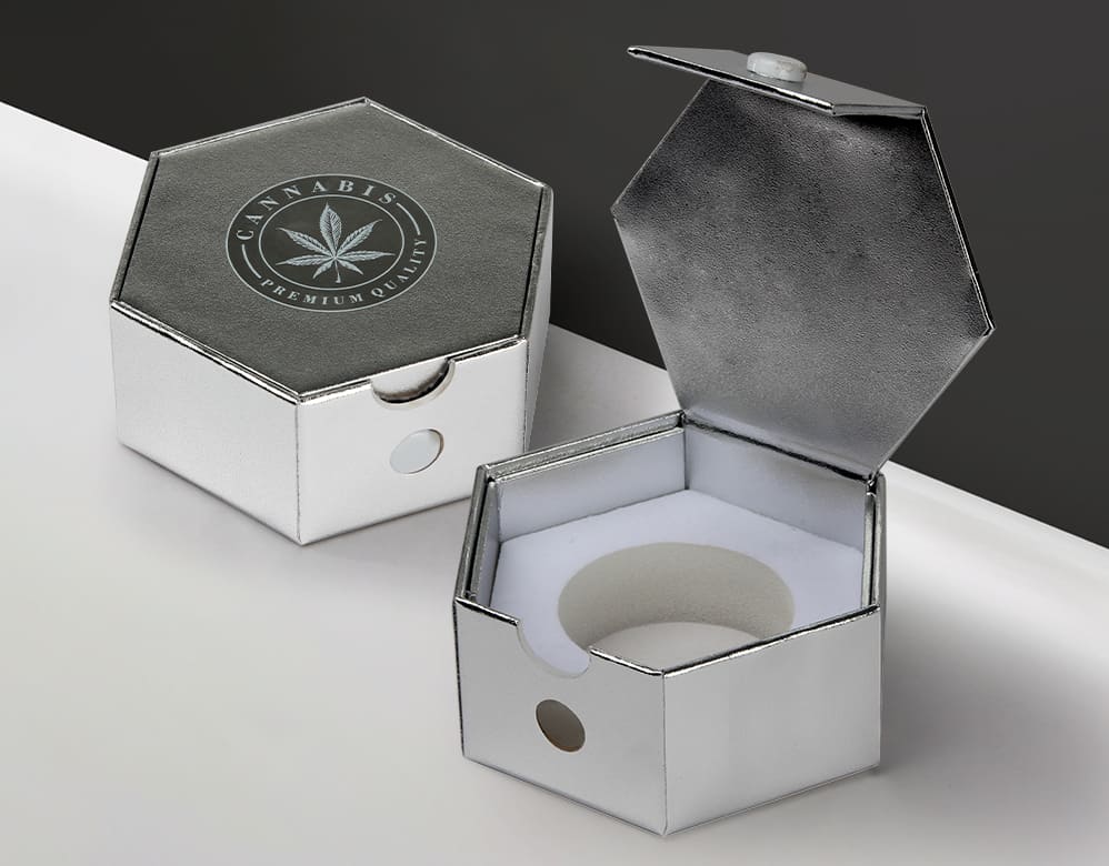 Child Safe Cannabis Packaging – Metallic Silver Paper