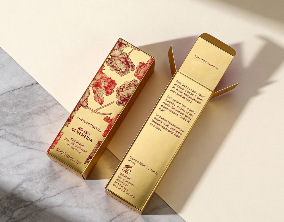 Luxury Gold Metallic Cosmetic Packaging Boxes with Floral Print – Custom Premium Beauty Cartons