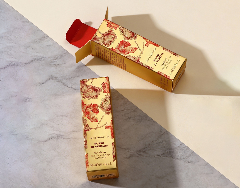 Luxury Gold Metallic Cosmetic Packaging Boxes with Floral Print – Custom Premium Beauty Cartons