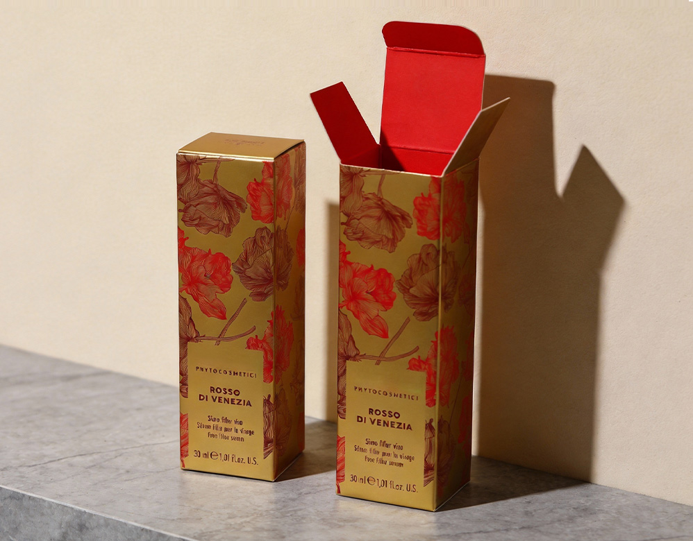 Luxury Gold Metallic Cosmetic Packaging Boxes with Floral Print – Custom Premium Beauty Cartons
