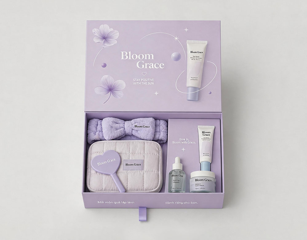 Custom Luxury Drawer Rigid Box with Silver Foil Floral Patterns for Skincare Packaging