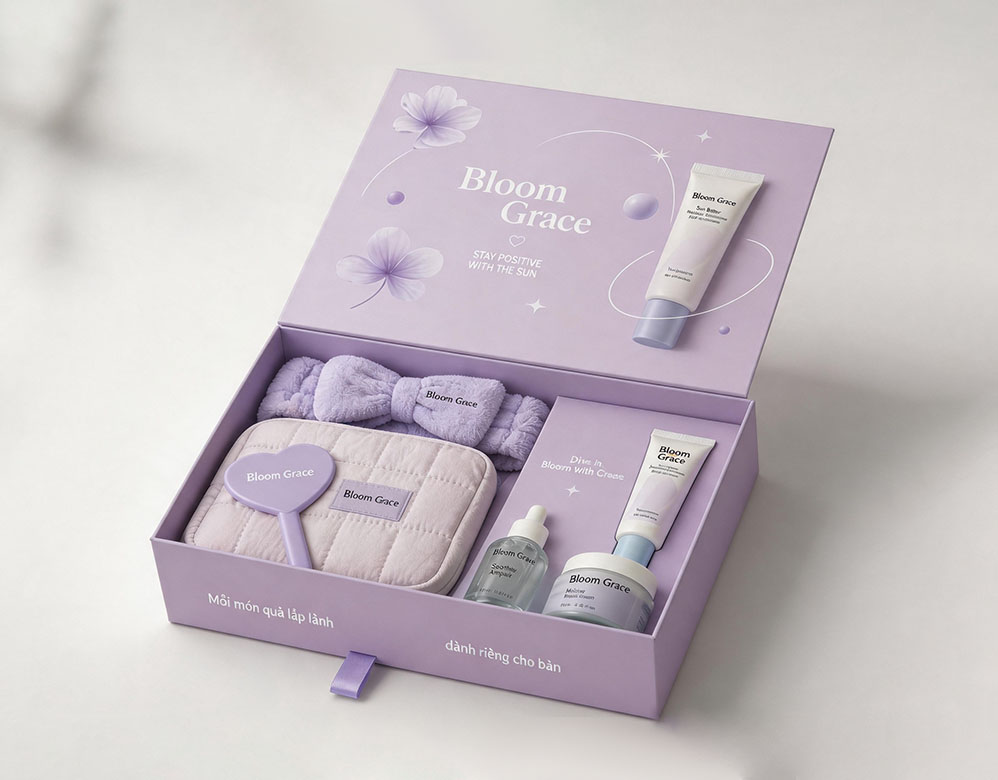 Custom Luxury Drawer Rigid Box with Silver Foil Floral Patterns for Skincare Packaging
