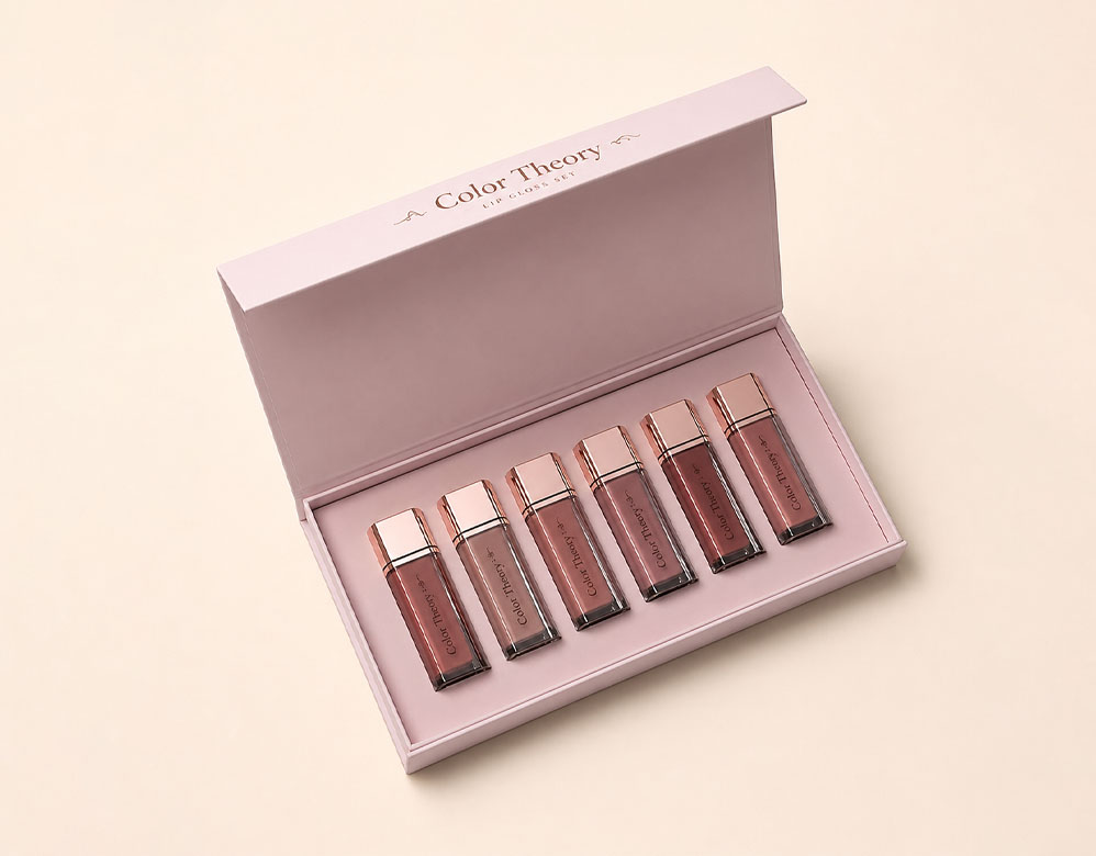 Luxury Magnetic Lip Gloss Box Custom Makeup Set Rigid Packaging