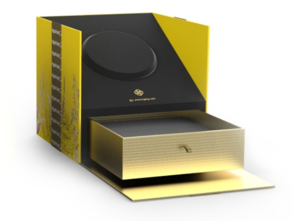 Open gift packaging with a fitted inner tray